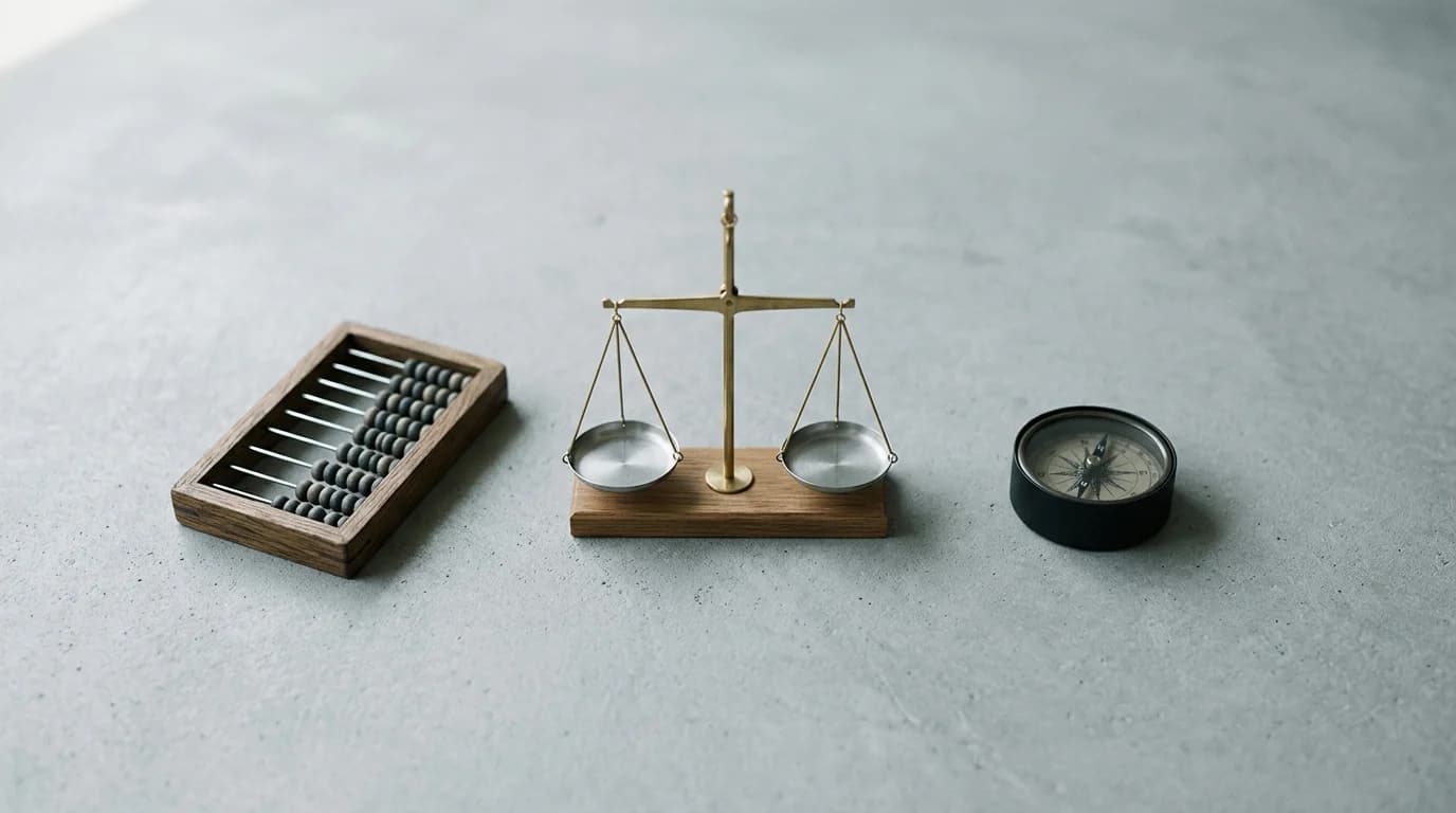 Tableau comparatif de trois approches de pricing sur une feuille de papier et calculatrice